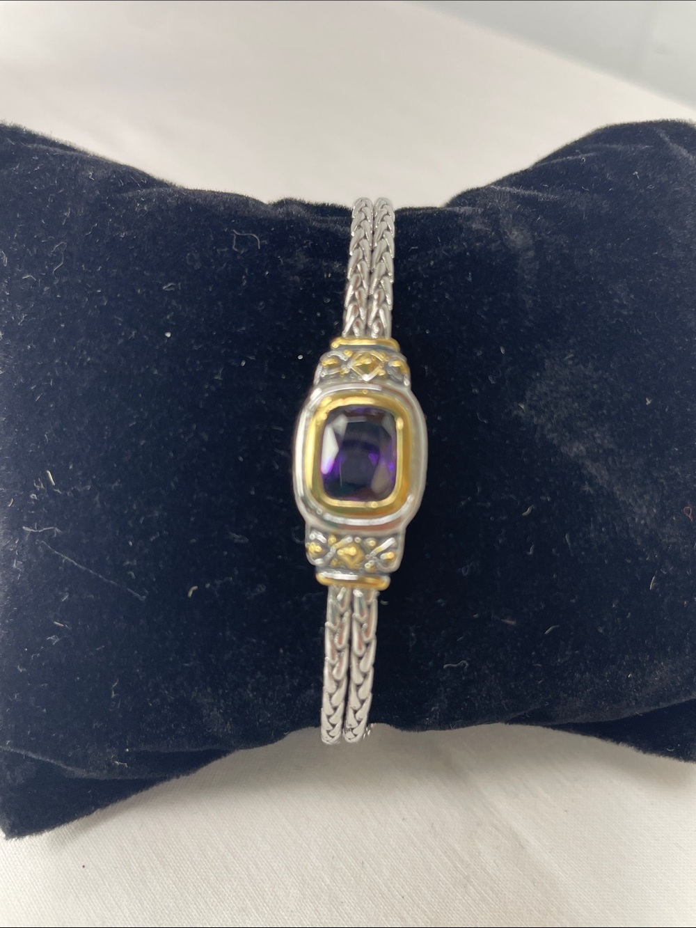 Two-Tone Bracelet with Purple Cushion Gem